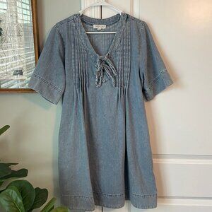 She + Sky Smocked Denim Front Tie Babydoll Dress